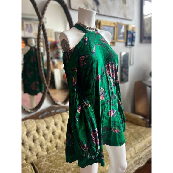 FP Green Floral Cold Shoulder Mini Dress Size Small - Picture 3 of 7